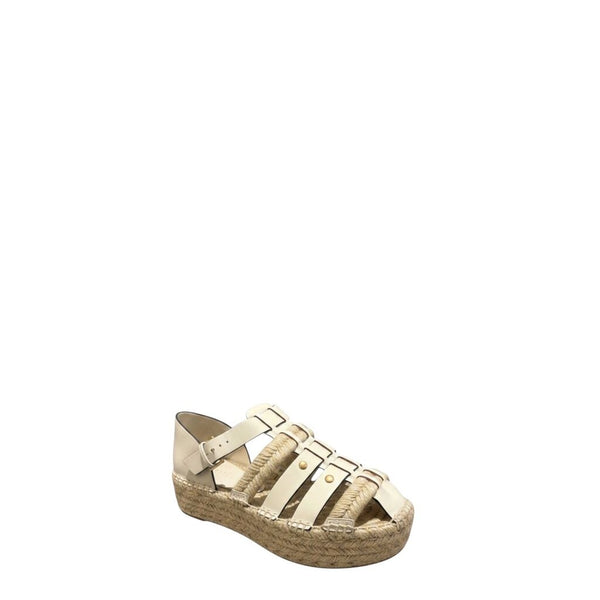 ^Tory Burch Fisherman Jute & Leather Buckle Flat Platform Espadrille Sandals, Size 6