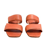 *Officine Creative Elsie Leather Double Velcro Straps 1" Block Heel Slide Sandals, Size 36