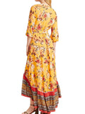 ^Farm Rio X Anthro Soigne Floral & Paisley Prints 3/4 Sleeve Ruffle Hem Wrap Maxi Dress, Size M