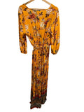 *Farm Rio X Anthro Soigne Floral & Paisley Prints 3/4 Sleeve Ruffle Hem Wrap Maxi Dress, Size M
