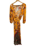 *Farm Rio X Anthro Soigne Floral & Paisley Prints 3/4 Sleeve Ruffle Hem Wrap Maxi Dress, Size M