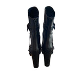 *Manolo Blahnik Josi Pointed Toe Buckle Wrap 4" Block Heel Low Shaft Boots, Size 41