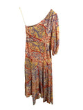 *Veronica Beard Kimber Silk Paisley One Shoulder 3/4 Sleeve Side Slit Asymmetrical Hem Midi Dress, Size 4