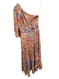 *Veronica Beard Kimber Silk Paisley One Shoulder 3/4 Sleeve Side Slit Asymmetrical Hem Midi Dress, Size 4