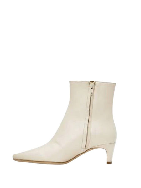 *Staud Wally Leather Snip Toe Side Zipper Blade Heel Low Shaft Boots, Size 38.5