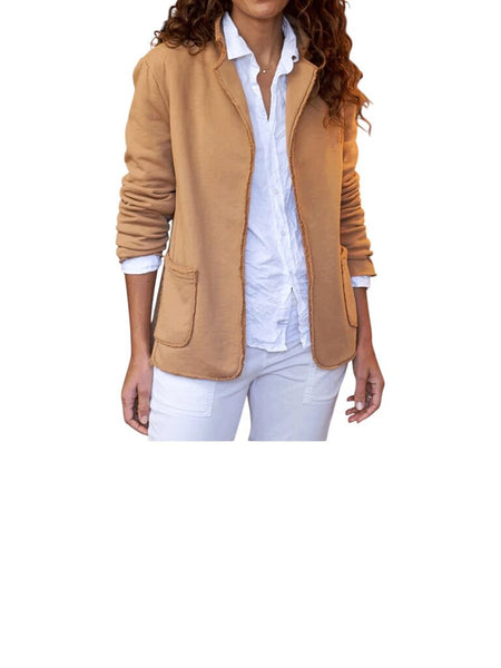 ^Frank & Eileen Dublin Cotton Triple Terry Notch Lapel Patch Pocket Open Blazer Jacket, Size M