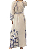 *NWT Lace The Label Embroidered Peasant Cotton Balloon Sleeve Tie Split Neck Maxi Dress, Size S
