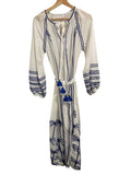 *NWT Lace The Label Embroidered Peasant Cotton Balloon Sleeve Tie Split Neck Maxi Dress, Size S