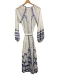 *NWT Lace The Label Embroidered Peasant Cotton Balloon Sleeve Tie Split Neck Maxi Dress, Size S