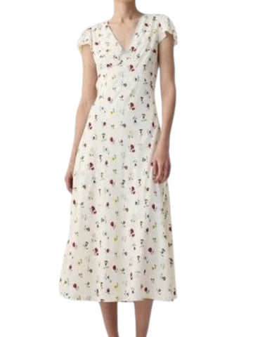 *NWT Gap x Doen Crepe Floral Flutter Sleeve V-Neck Tie Waist Maxi Dress, Size 6