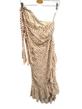 *Ulla Johnson Imogen Silk Chiffon Squares Ruffle Trim One Shoulder Ruched Bodice Midi Dress, Size 6
