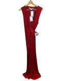 *NWT Diane von Furstenberg Taley Satin Sleevless Surplice Tie Wrap Draped Maxi Dress, Size 10