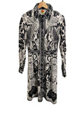 *FARM Rio Flower Leopards Cotton Long Sleeve Collared Midi Dress, Size XS