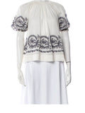 *Ulla Johnson Blythe Cotton Voile Embroidered Puff Sleeve Round Neck Top, Size 2