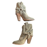 *Isabel Marant Etoile Rawson Suede Whipstitch Detail 4" Cuban Heel Cowboy Ankle Boots, Size 40