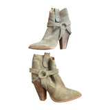 *Isabel Marant Etoile Rawson Suede Whipstitch Detail 4" Cuban Heel Cowboy Ankle Boots, Size 40