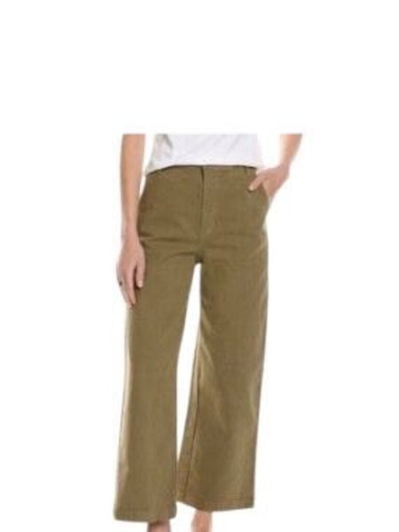 ^THE GREAT. The Painter Cotton Canvas High Rise Flat Front Wide-Leg Cropped Pants, Size 28 (6)