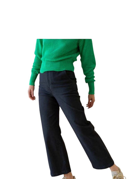 ^THE GREAT. The Painter Cotton Canvas High Rise Flat Front Wide-Leg Cropped Pants, Size 28 (6)