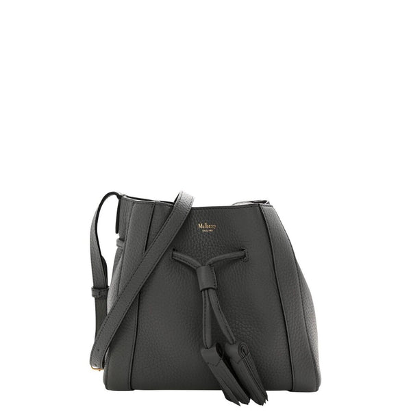 ^Mulberry Small Millie Tote Heavy Grain Leather Drawcord Closure Bucket Bag w/Pouch