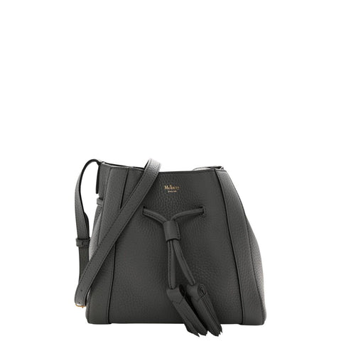 ^Mulberry Small Millie Tote Heavy Grain Leather Drawcord Closure Bucket Bag w/Pouch
