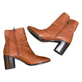 *Frye Julia Leather Side Zipper 3" Block Heel Low Shaft Boots, Size 7.5