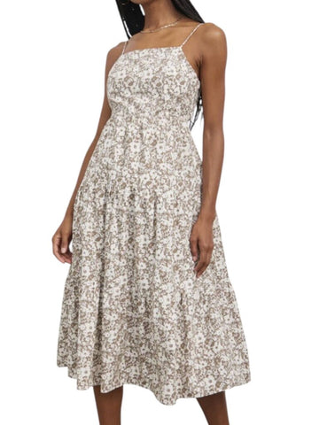 ^Rails Leni Cotton Poplin Cafe Floral Cami Open Tie Back Tiered Midi Dress, Size XS