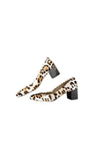 *Chloé Lauren Laser-Cut Pony Hair Scalloped Leopard Print Round Toe Stacked Heel, Size 37.5