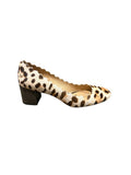 *Chloé Lauren Laser-Cut Pony Hair Scalloped Leopard Print Round Toe Stacked Heel, Size 37.5