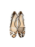 *Chloé Lauren Laser-Cut Pony Hair Scalloped Leopard Print Round Toe Stacked Heel, Size 37.5