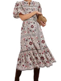 *Tuckernuck Patchwork Floral Lewis Puff Sleeve Round Collar Button Up Tiered Hem Dress, Size XL