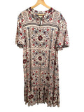 *Tuckernuck Patchwork Floral Lewis Puff Sleeve Round Collar Button Up Tiered Hem Dress, Size XL