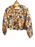 ^Ulla Johnson Jade Cotton Magnolia Floral Blouson Sleeve Collarless Button-Up Cropped Jacket, Size M