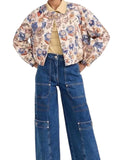 *Ulla Johnson Jade Cotton Magnolia Floral Blouson Sleeve Collarless Button-Up Cropped Jacket, Size M