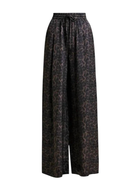 ^Essentiel Antwerp Irving Satin Leopard High-Rise Wide-Leg Pull-On Pants, Size EU 38=US 8