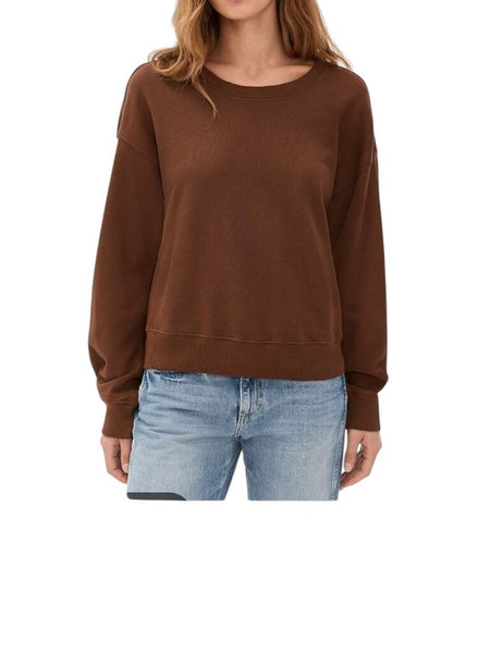 ^AMO Katarina Cotton Fleece Long Sleeve Crew Neck Pullover Sweatshirt Top, Size M