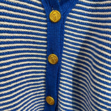 *Trovata Savannah Cotton Stripe Contrast Collar Gold-Button Cardigan Sweater, Size S