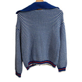 *Trovata Savannah Cotton Stripe Contrast Collar Gold-Button Cardigan Sweater, Size S