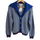 *Trovata Savannah Cotton Stripe Contrast Collar Gold-Button Cardigan Sweater, Size S