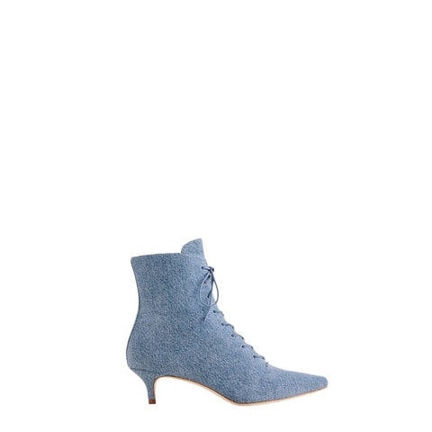 ^NWOT Reformation Kittie Denim Lace Up Pointed Toe Kitten Heel Boots, Size 7.5
