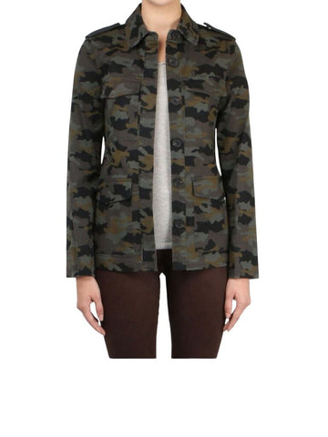 ^L'Agence Cromwell Cotton Blend Camo Collared Button Up Utility Jacket, Size S