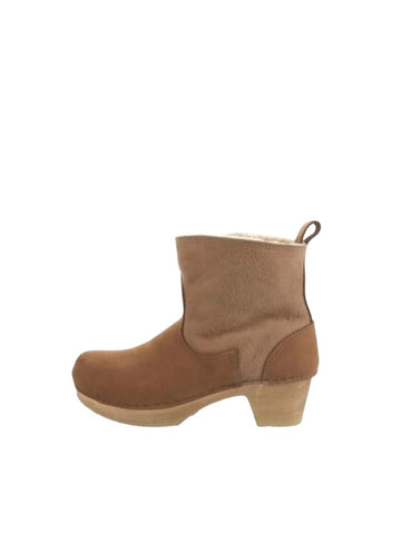 *No. 6 Store Mid Heel Shearling Pull-On Wooden Platform Clog Boot, Size 39