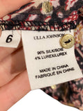 *Ulla Johnson Eleni Silk Metallic Clipdot Floral Ruffle Trim Balloon Sleeve Gathered Yoke Top, Size 6