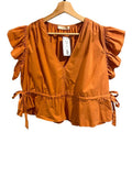 *Ulla Johnson Iyla Cotton Poplin Flutter Sleeve V-Neck Tie Cinch Waist Peplum Top, Size 8