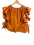 *Ulla Johnson Iyla Cotton Poplin Flutter Sleeve V-Neck Tie Cinch Waist Peplum Top, Size 8