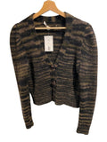 *Veronica Beard Embry Alpaca & Wool Stripe Button-Front V-Neck Boyfriend Cardigan, Size L
