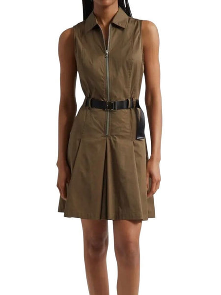 *NWT L'Agence Sima Stretch Cotton Sleeveless Collared Zip Front Belted Kick Pleat Mini Dress, Size 4