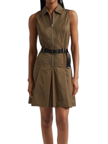 *NWT L'Agence Sima Stretch Cotton Sleeveless Collared Zip Front Belted Kick Pleat Mini Dress, Size 4
