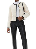*NWT Anine Bing Logan Wool Blend Boucle Contrast Trim Collarless Metal Button Cropped Blazer Lady Jacket, Size S