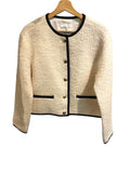 *NWT Anine Bing Logan Wool Blend Boucle Contrast Trim Collarless Metal Button Cropped Blazer Lady Jacket, Size S