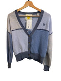 *Kerri Rosenthal Cashmere Patchwork Whipstitch Button-Up V-Neck Cardigan Sweater, Size S